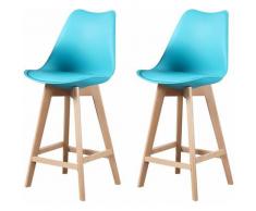 ALIX - Lot de 2 tabourets scandinave - Vert canard - pieds en bois massif design salle a manger