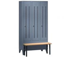 Certeo - Wolf Vestiaire avec banc frontal, portes en tôle perforée raccourcies - largeur