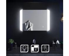 SIRHONA Miroir de salle de bain led rectangle 70x50 cm Commutateur tactile éclairage intégré blanc
