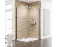 Porte de douche coulissante + paroi de retour fixe, verre 8 mm, profilé aspect chromé, MasterClass,