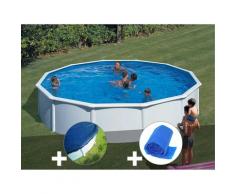 Kit piscine acier blanc Fidji ronde 5,70 x 1,22 m + Bâche hiver + Bâche à bulles - GRÉ