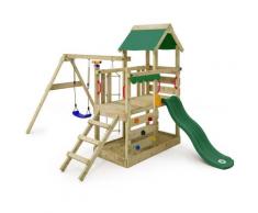 WICKEY Aire de jeux Portique bois TurboFlyer avec balançoire et toboggan vert Maison enfant