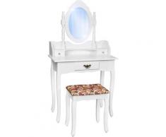 Coiffeuse meuble Table de maquillage Commode avec miroir et 3 Tiroirs + Tabouret Blanc