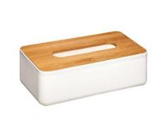 Boîte à Mouchoirs Blanche avec couvercle en bambou - 13 x 26 x 8.8 cm -PEGANE-