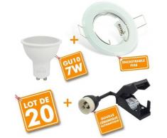 Lot de 20 Spot LED encastrable complet Blanc Fixe avec Ampoule GU10 7W | Blanc neutre 4000K