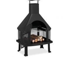 Relaxdays - cheminée de terrasse avec grill, Protection contre étincelle, tisonnier, massif, acier,