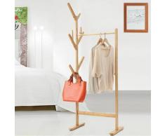 Porte Manteau Portant Penderie à Vêtement - Bois en Bambou - 8 Crochets Forme d'Arbre - 65 x 40 x