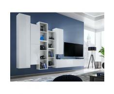 Ensemble meuble TV mural CUBE 12 design coloris blanc et blanc brillant. Meuble de salon suspendu