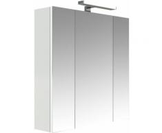 Meuble à miroir JUNO Blanc brillant 70 cm - armoire de rangement pour salle de bain avec éclairage