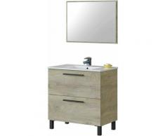 Meuble salle de bain sous vasque avec 2 Tiroirs + 1 Miroir coloris Alaska chêne - Longueur 80 x