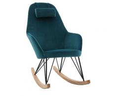 Rocking chair en tissu avec pieds métal JHENE - Bleu canard velours