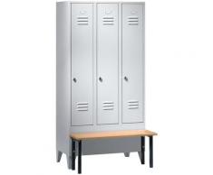 Certeo - Wolf Vestiaire avec banc frontal, portes en tôle perforée raccourcies - largeur