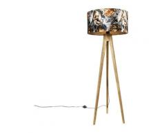 Lampadaire vintage abat-jour en bois Design fleur 50 cm - Tripod Classic Qazqa Classique/Antique