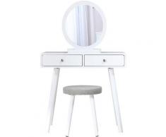 ® TABLE DE MAQUILLAGE/COIFFEUSE 1 MIRROIR 2 TIROIRS 1 TABOURET - 75X48X125CM - BLANCHE - Blanc