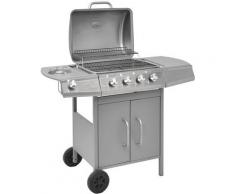 Barbecue à Gaz 4 + 1 Zone de Cuisson Argenté