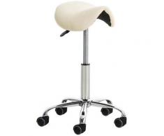 Tabouret de travail avec roulette en simili-cuir crème - crèmem