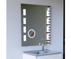 Miroir anti-buée 70x80 cm - éclairage intégré à LED, interrupteur sensitif, loupe et heure