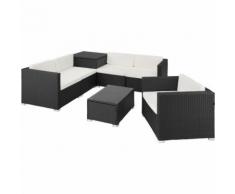 Salon de Jardin PISE Résine Tressée 5 Personnes 1 Table 5 Fauteuils de Jardin + Coffre Noir