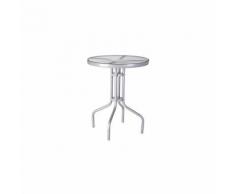 Table de balcon ronde 60 cm en verre trempé et fer gris