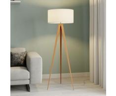 Lindby - Lampadaire Trepied 'Benik' en textile pour salon & salle à manger - blanc, bois