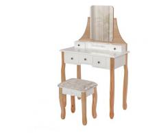 Coiffeuse avec miroir sans cadre + 5 Tiroirs Boîte de rangement + Tabouret Blanc-couleur bois