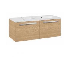 Meuble sous vasque+vasque fonte minerale EBLI chene clair,2 tiroirs 1210x494x510 mm