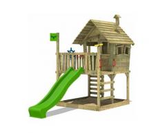 FATMOOSE Aire de jeux Portique bois WackyWorld avec toboggan vert pomme Maison enfant exterieur