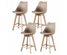 ALIX - Lot de 4 tabourets scandinave - Taupe - pieds en bois massif design salle a manger salon