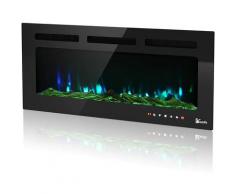 Cheminée Electrique Encastrée et Murale,avec Dispositif de Coupure de Sécurité,Minuterie