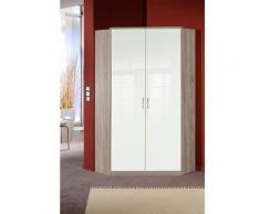 Armoire dressing d'angle COOPER 2 portes 95*95 laquée blanc / décor chêne