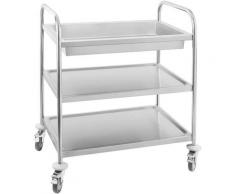 Royal Catering - Chariot A Vaisselle Inox 4 Roues 3 Plateaux Debarrassage Et Desserte Cuisine