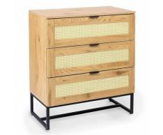 Deco In Paris - Commode scandinave 3 tiroirs en bois métal et cannage TULLIO