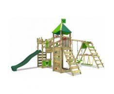 FATMOOSE Aire de jeux Portique bois RiverRun avec balançoire SurfSwing et toboggan vert Maison