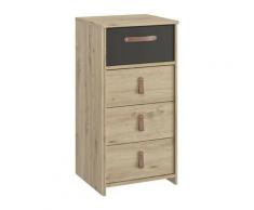 Chiffonnier enfant - 4 tiroirs - Decor Chene artisan et noir - l44 x H87 x P41 cm - CHATEL