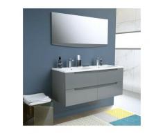 SMILE Salle de bain double vasque + miroir L 120 cm - 4 tiroirs a fermeture ralenties - Anthracite