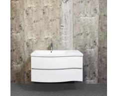Top Bath - Meuble salle de bain avec vasque/lavabo WAVE 100 suspendu laqué Blanc brillant avec plan