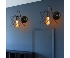 2 Pack Appliques Murale Cage Métal E27 Lampe Industriel pour Chambre d'enfant Couloir Bar Noir