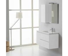 SALLE DE BAIN MOBILE MANHATTAN 90 CM DROIT ET AVEC TIROIRS MIROIR AVEC TOIT BLANC FOREST