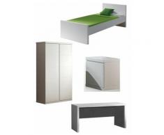 Pack - Lit Enfant, Chevet, Armoire & Bureau lara 90x200cm Blanc - Paris Prix