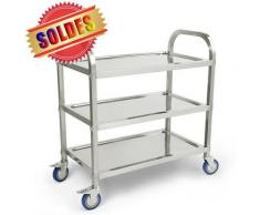Chariot de service desserte de cuisine à roulettes 3 étagères 95*55*95cm acier inox brossé