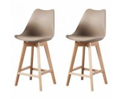 ALIX - Lot de 2 tabourets scandinave - Taupe - pieds en bois massif design salle a manger salon