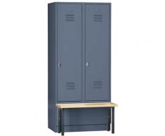 Certeo - Wolf Vestiaire avec banc frontal, portes en tôle perforée raccourcies - largeur