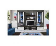 Ensemble meuble salon GALINO G design, coloris wengé et blanc. Meuble moderne et tendance pour