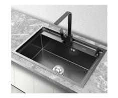 Evier en inox noir à encastrer avec un égouttoir & distributeur de savon - 68 x 45 cm