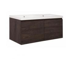 Meuble sous vasque+vasque fonte minérale ELAI, chene clair décor, 2 tiroirs, 1210x580x510mm