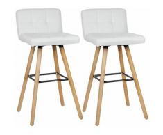 Wyctin - Lot de 8 Tabouret de bar haute - Pieds en bois hêtre + Revêtement en tissu blanc - chaise