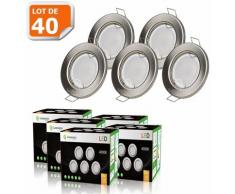 LOT DE 40 SPOT LED ENCASTRABLE COMPLETE RONDE FIXE ALU BROSSE eq. 50W