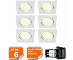 LOT DE 6 SPOT ENCASTRABLE ORIENTABLE LED CARRE GU10 230V eq. 50W BLANC NEUTRE