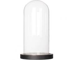 Vitrine de table cloche dôme en verre (base en bois noir, diamètre 3,5 x h 7,4)