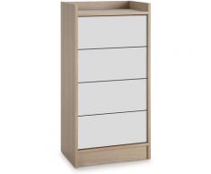 Chiffonnier Moscú de 4 tiroirs, Couleur Chêne/Blanc, 45 cm (Largeur) 33 cm (Profondeur) 91 cm